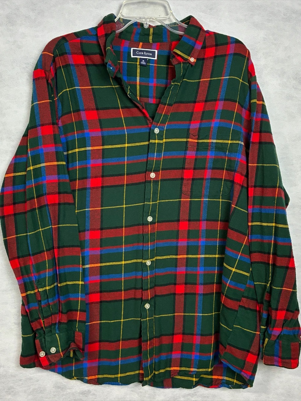 Club Room Flannel Shirt Mens size XL Red Green Blue Plaid Button Down Casual